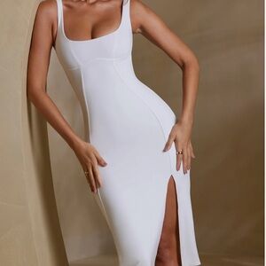 Oh Polly White Midi Dress with Side Slit